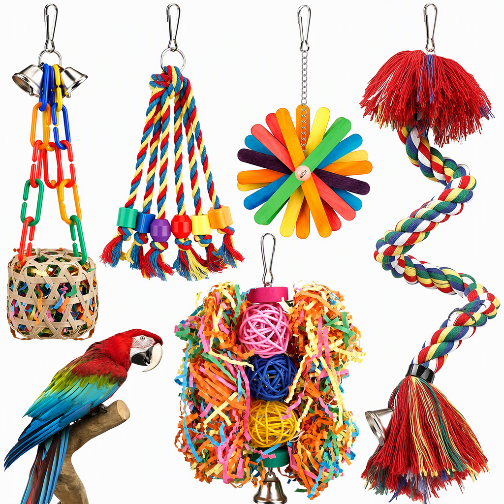 ⏳🔥LIMITED-TIME 50% OFF! ⏰Parrot Toy Set with Swing Perch and Chewing Toys for Bird Cage Decoration and Boredom Relief🦜🪀