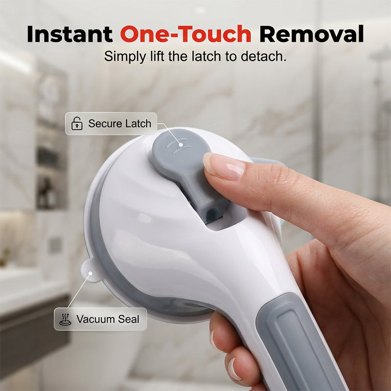 🛁 Suction Grab Bar: No-Drill, Tool-Free, Waterproof, Reusable, for Bathroom & Shower Safety