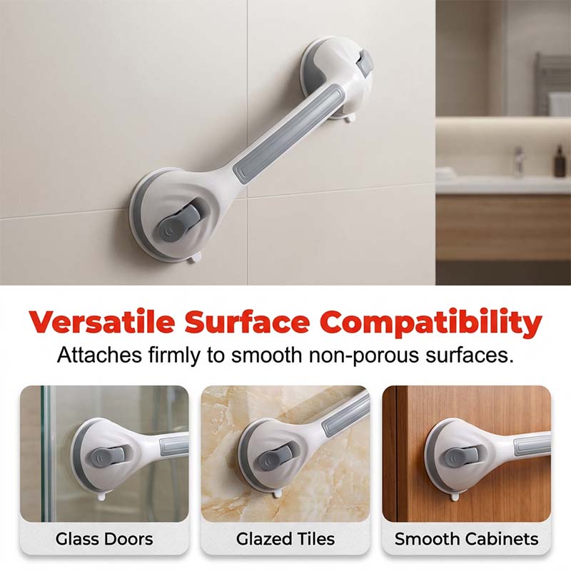🛁 Suction Grab Bar: No-Drill, Tool-Free, Waterproof, Reusable, for Bathroom & Shower Safety
