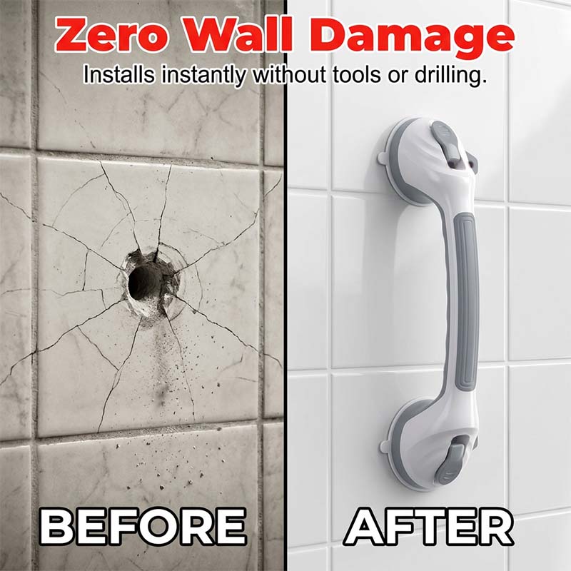 🛁 Suction Grab Bar: No-Drill, Tool-Free, Waterproof, Reusable, for Bathroom & Shower Safety