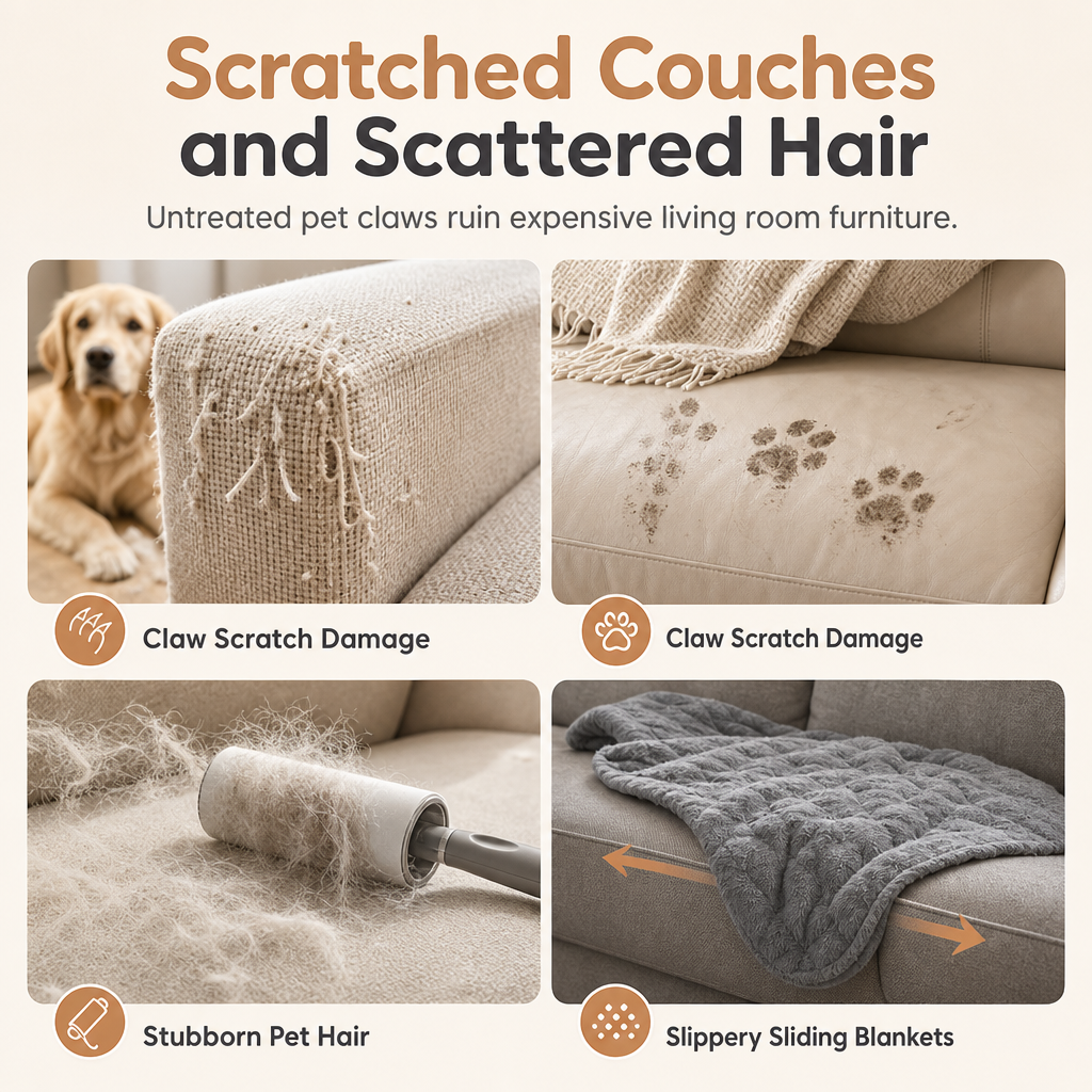 🐾 Plush Pet Furniture Protector: Faux Fur, Anti-Scratch, Non-Slip Back, Quilted
