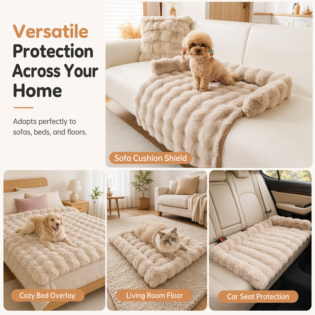 🐾 Plush Pet Furniture Protector: Faux Fur, Anti-Scratch, Non-Slip Back, Quilted