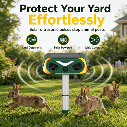 Solar Powered Outdoor Waterproof Ultrasonic Animal Repeller with Flame Light and Siren Alarm High Power Variable Frequency Rodent Deterrent