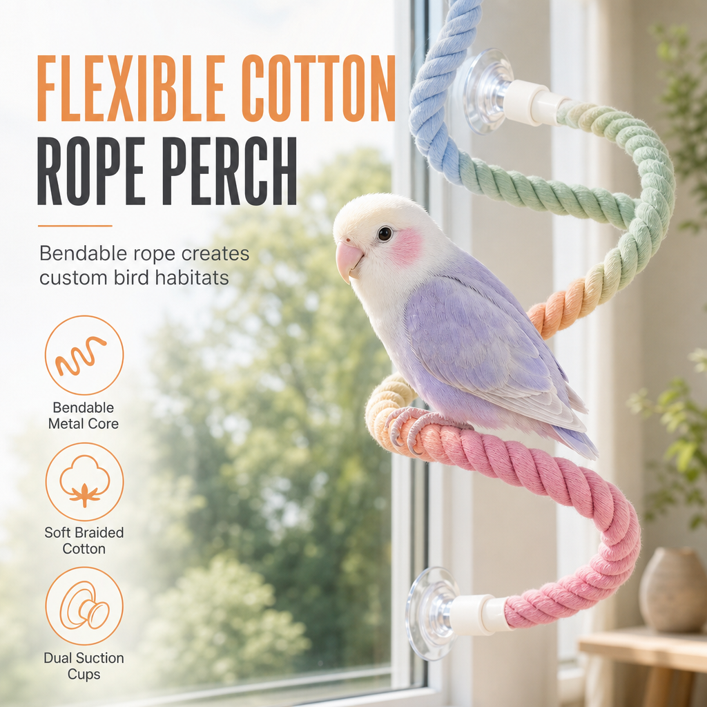 Colorful Cotton Rope Parrot Perch Bendable Bird Climbing Rope Swing Toy with Fixed Ends