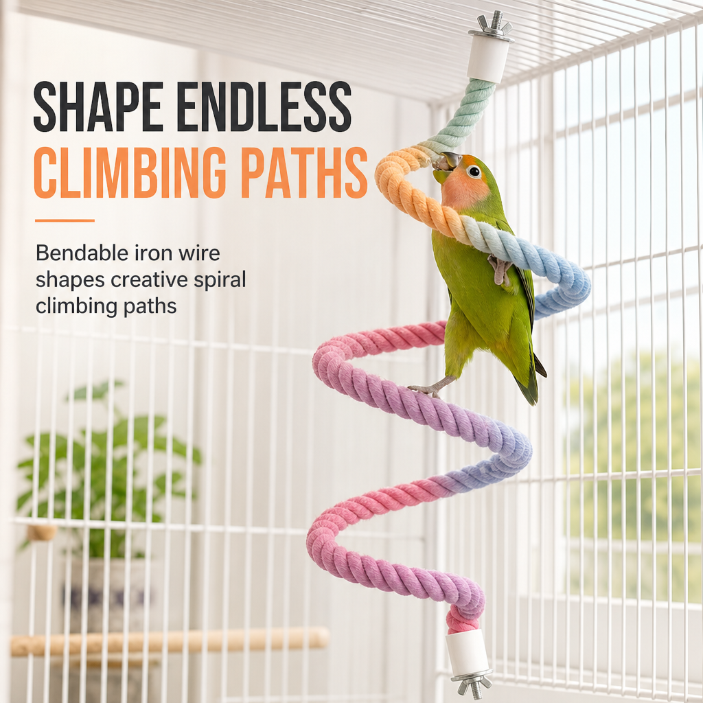 Colorful Cotton Rope Parrot Perch Bendable Bird Climbing Rope Swing Toy with Fixed Ends