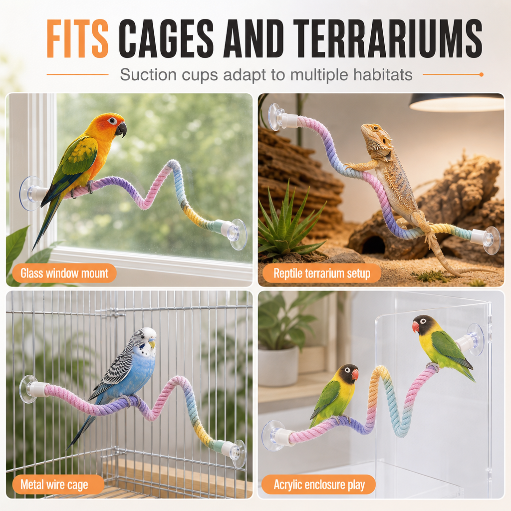 Colorful Cotton Rope Parrot Perch Bendable Bird Climbing Rope Swing Toy with Fixed Ends