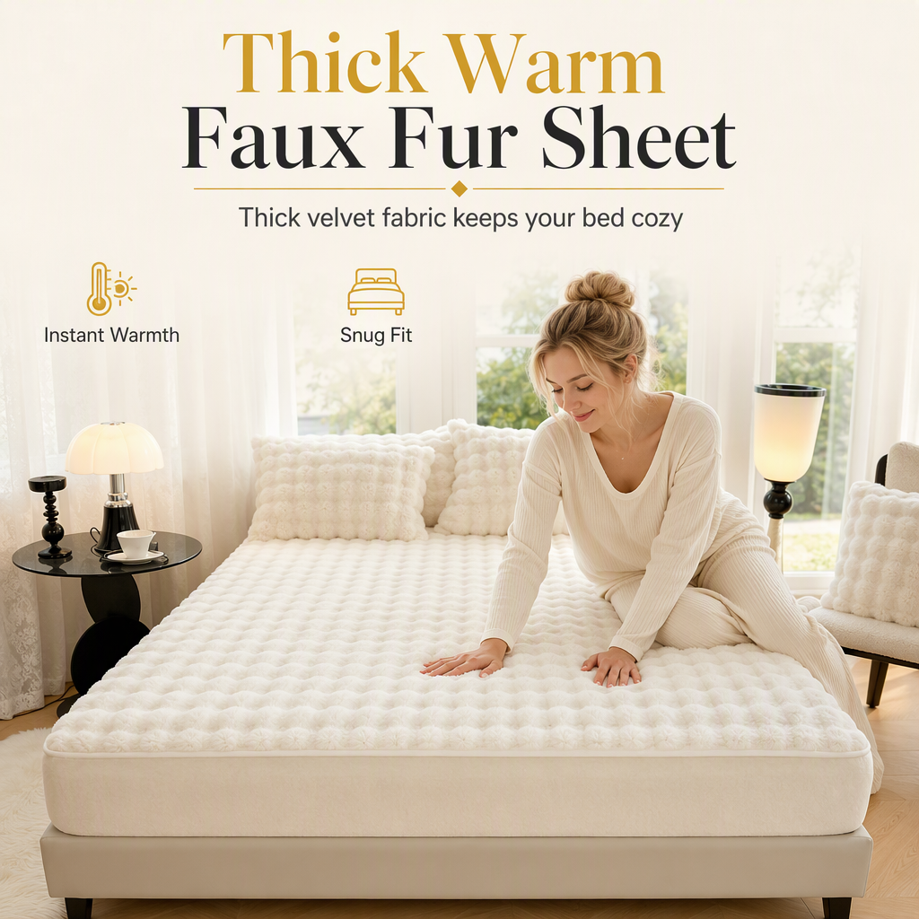 Soft Rabbit Plush and Milk Velvet Fitted Sheet Mattress Cover Dustproof Mattress Protector