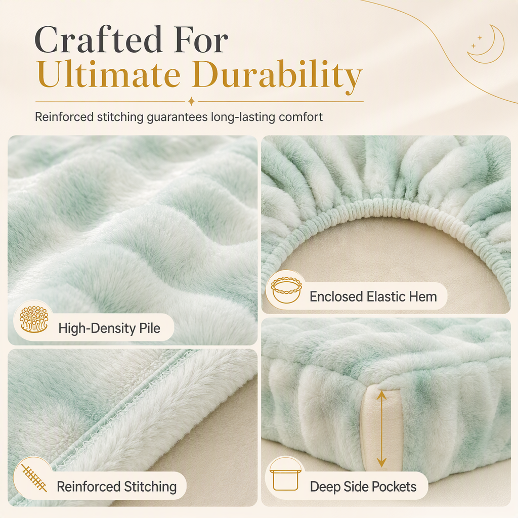 Soft Rabbit Plush and Milk Velvet Fitted Sheet Mattress Cover Dustproof Mattress Protector