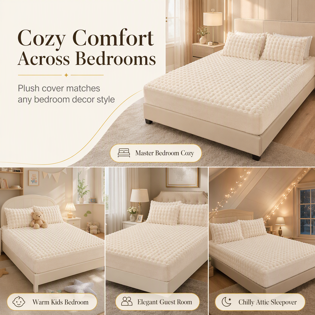 Soft Rabbit Plush and Milk Velvet Fitted Sheet Mattress Cover Dustproof Mattress Protector
