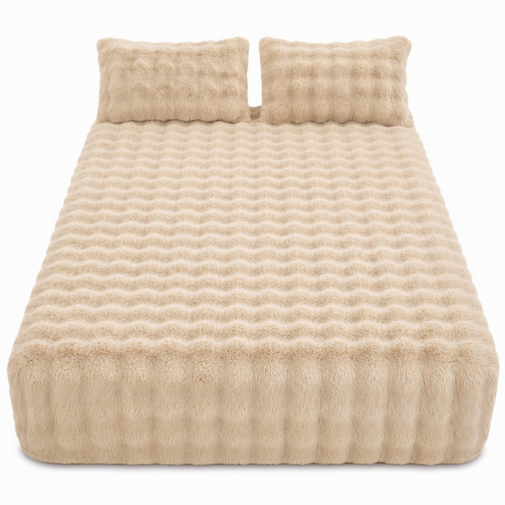 Soft Rabbit Plush and Milk Velvet Fitted Sheet Mattress Cover Dustproof Mattress Protector