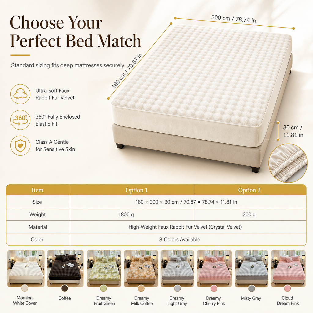 Soft Rabbit Plush and Milk Velvet Fitted Sheet Mattress Cover Dustproof Mattress Protector