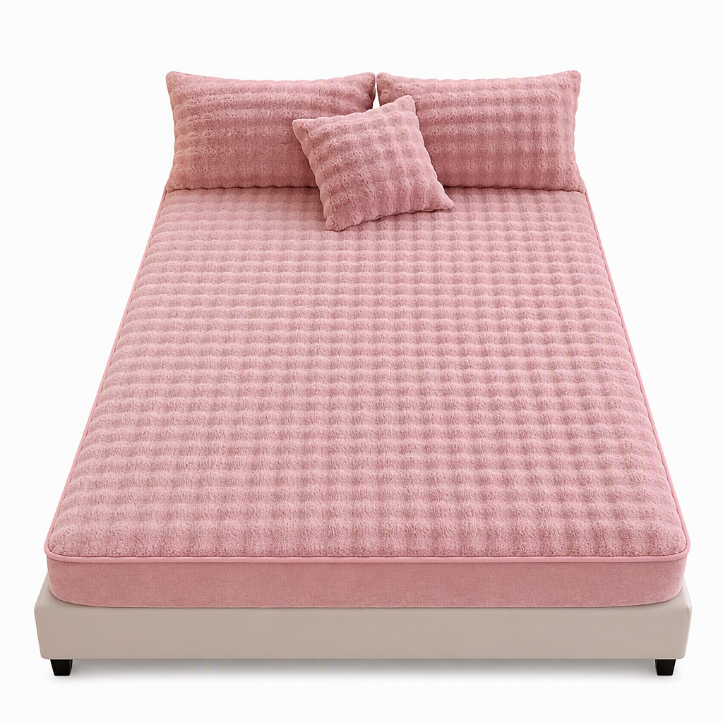 Soft Rabbit Plush and Milk Velvet Fitted Sheet Mattress Cover Dustproof Mattress Protector