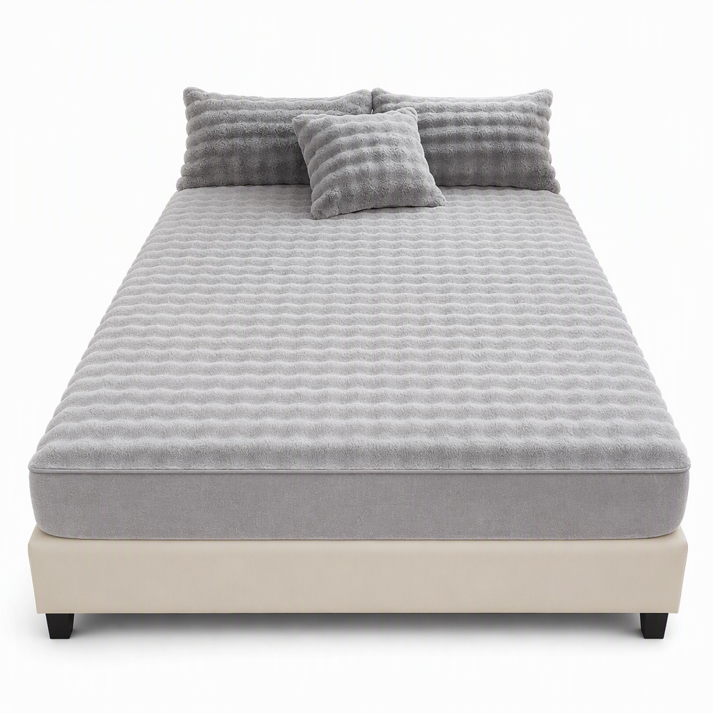 Soft Rabbit Plush and Milk Velvet Fitted Sheet Mattress Cover Dustproof Mattress Protector