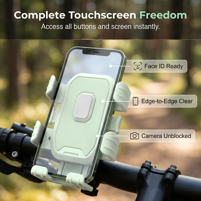 🚴 Universal Bike Phone Mount: One-Click Lock, Dual-Layer Rubber, Shock-Absorbing, 360° Rotation
