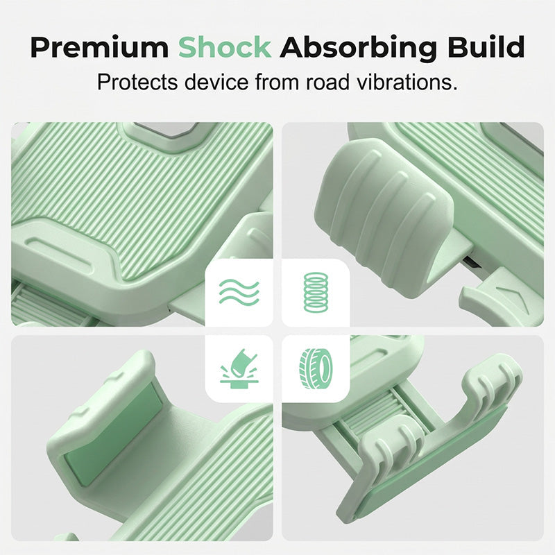 🚴 Universal Bike Phone Mount: One-Click Lock, Dual-Layer Rubber, Shock-Absorbing, 360° Rotation