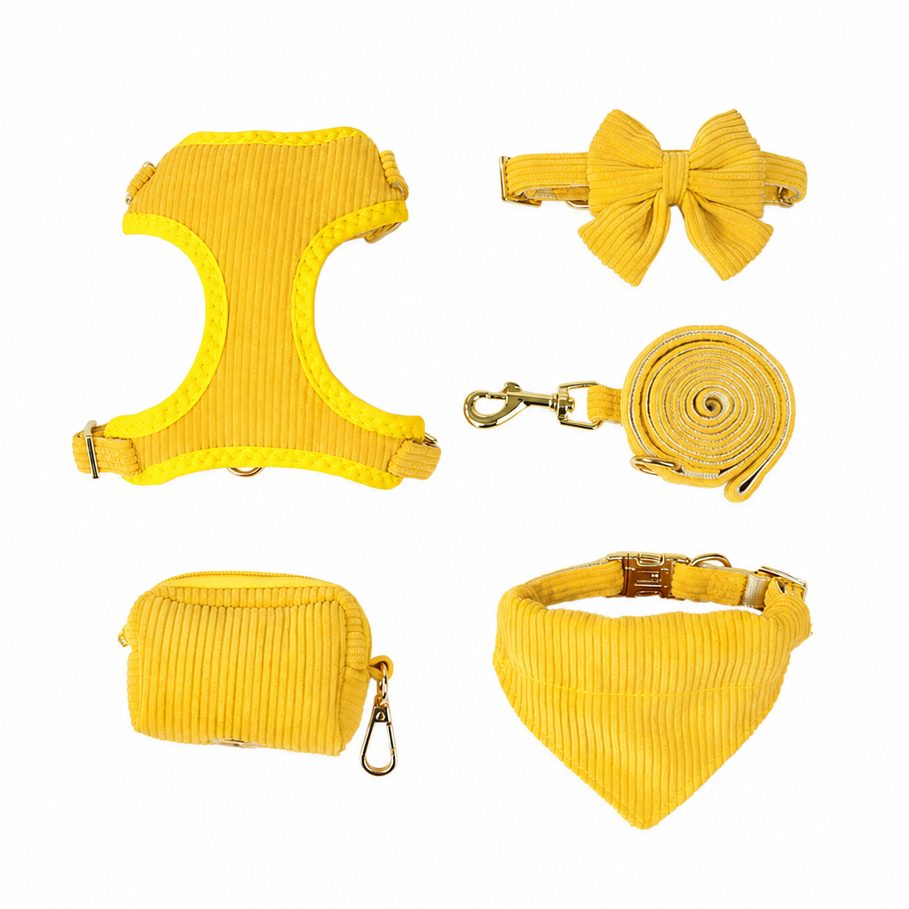 🐕 Corduroy Dog Vest Harness Set: Escape-Proof, Alloy Buckles, Breathable Mesh, 5-Piece Set