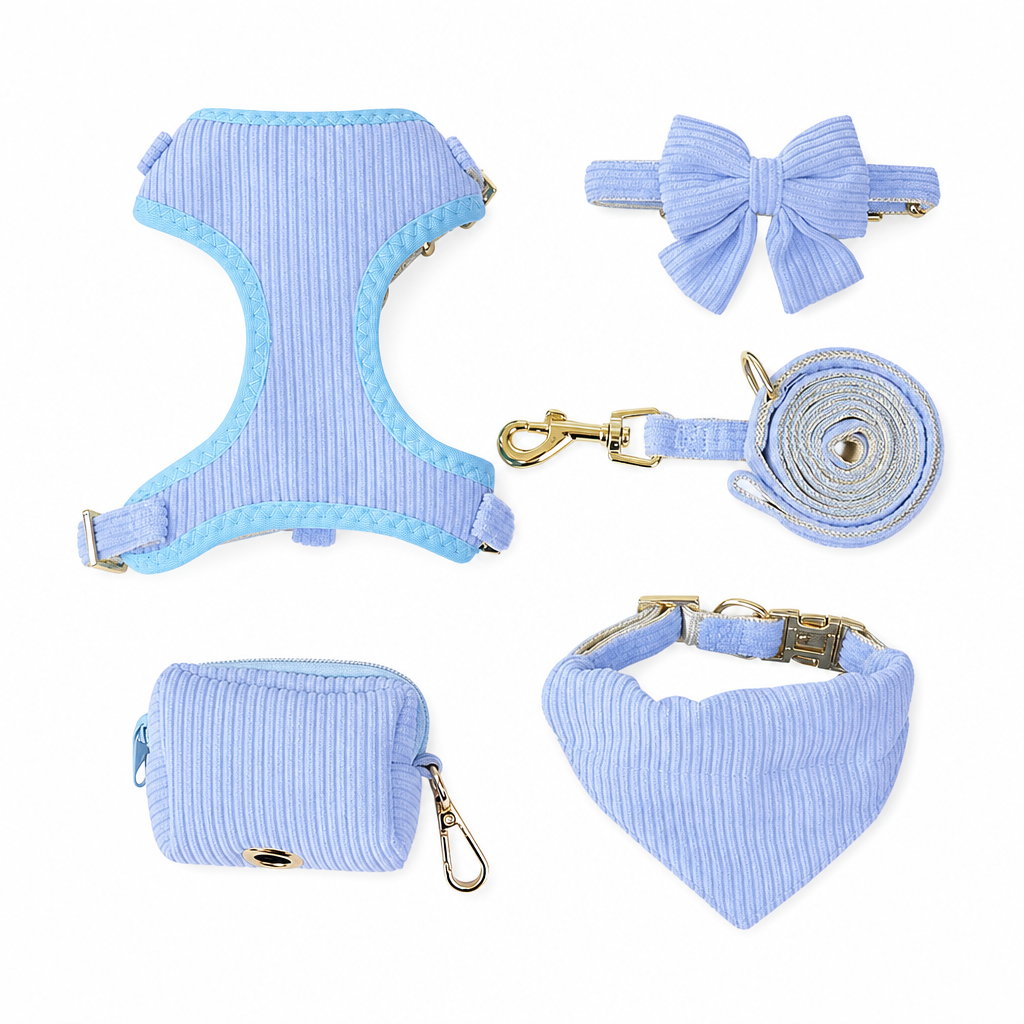 🐕 Corduroy Dog Vest Harness Set: Escape-Proof, Alloy Buckles, Breathable Mesh, 5-Piece Set