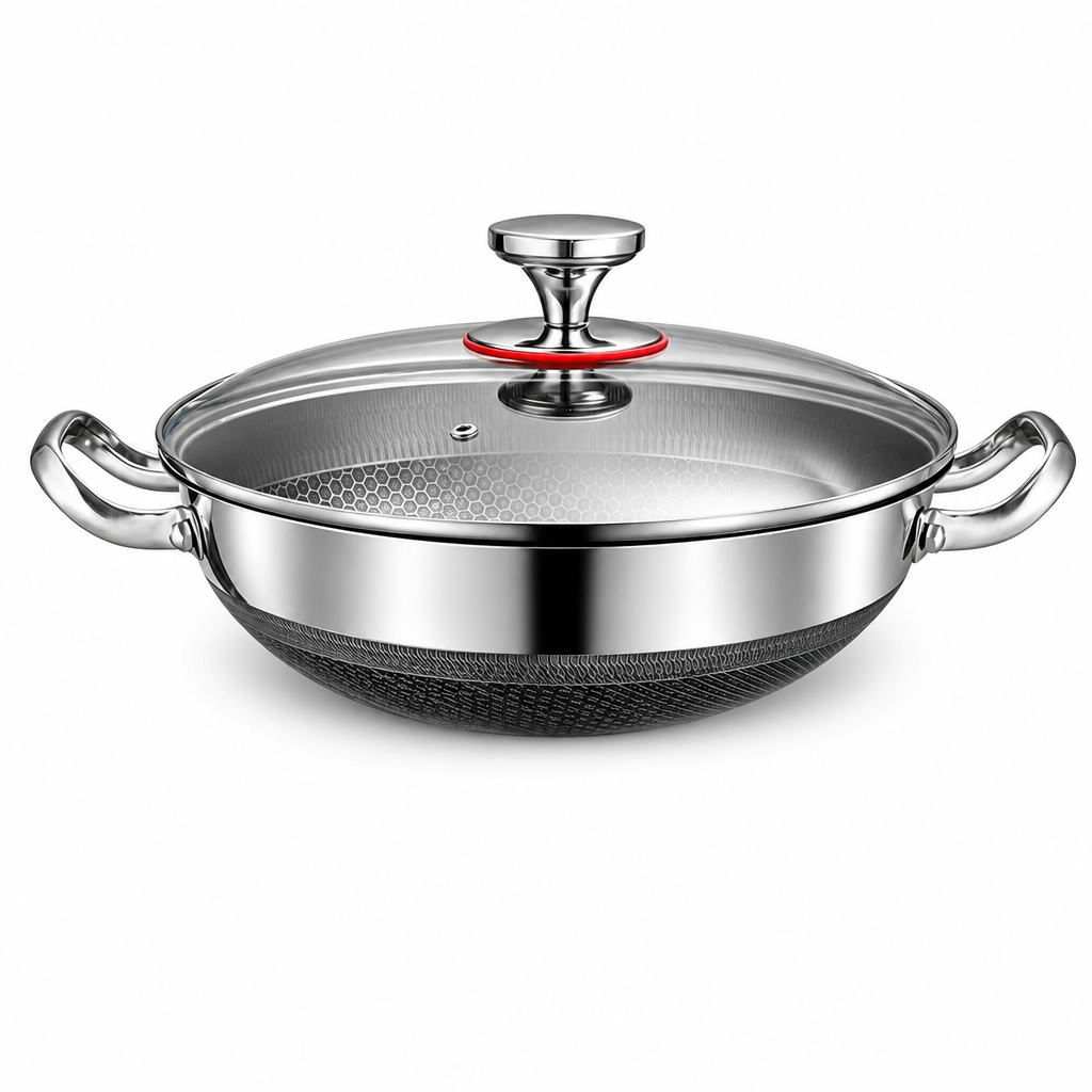 🍳 Tri-Ply Stainless Steel Wok: 3-Layer Thermal Core, Scratch-Resistant, Even Heating, Non-Stick