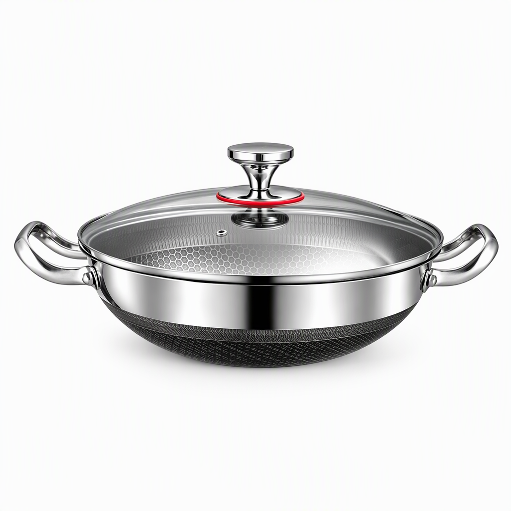 🍳 Tri-Ply Stainless Steel Wok: 3-Layer Thermal Core, Scratch-Resistant, Even Heating, Non-Stick