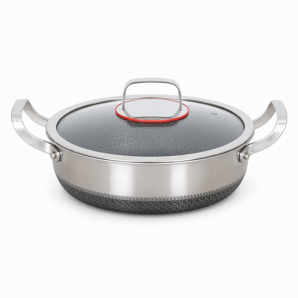 🍳 Tri-Ply Stainless Steel Wok: 3-Layer Thermal Core, Scratch-Resistant, Even Heating, Non-Stick