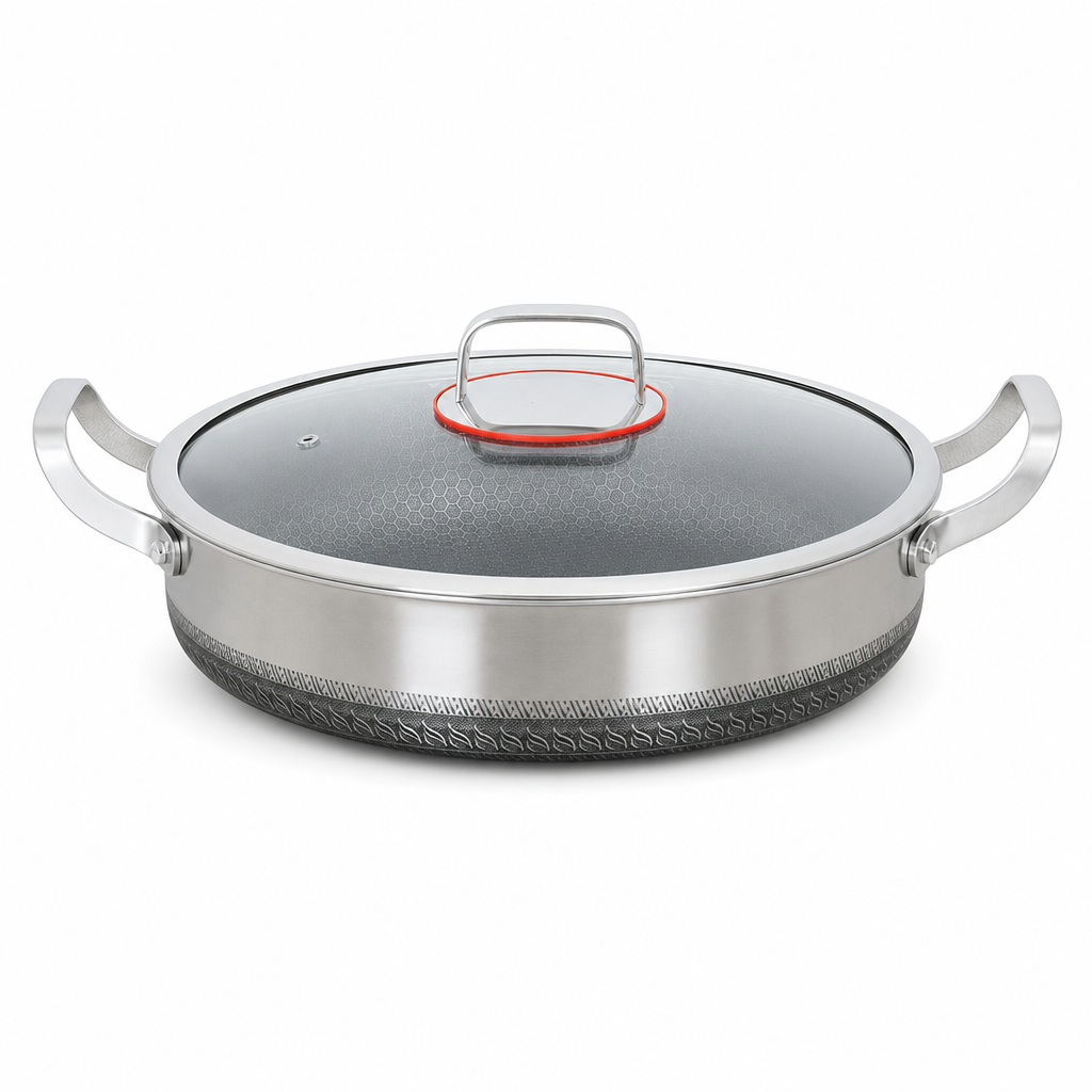 🍳 Tri-Ply Stainless Steel Wok: 3-Layer Thermal Core, Scratch-Resistant, Even Heating, Non-Stick
