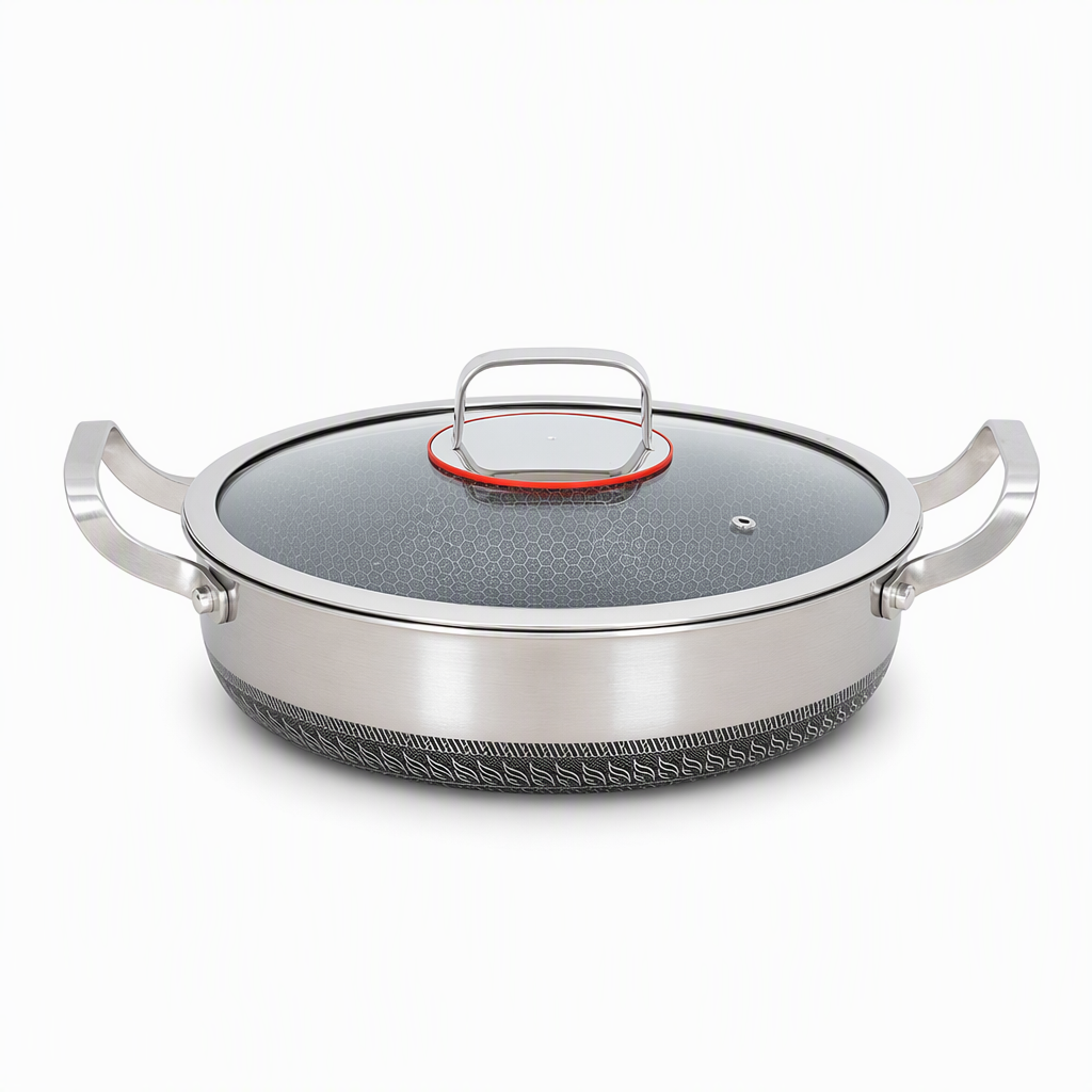 🍳 Tri-Ply Stainless Steel Wok: 3-Layer Thermal Core, Scratch-Resistant, Even Heating, Non-Stick