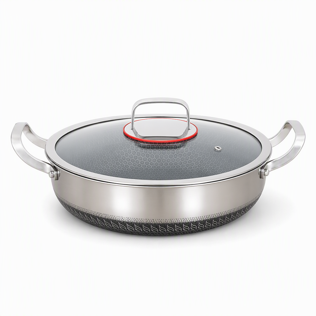 🍳 Tri-Ply Stainless Steel Wok: 3-Layer Thermal Core, Scratch-Resistant, Even Heating, Non-Stick