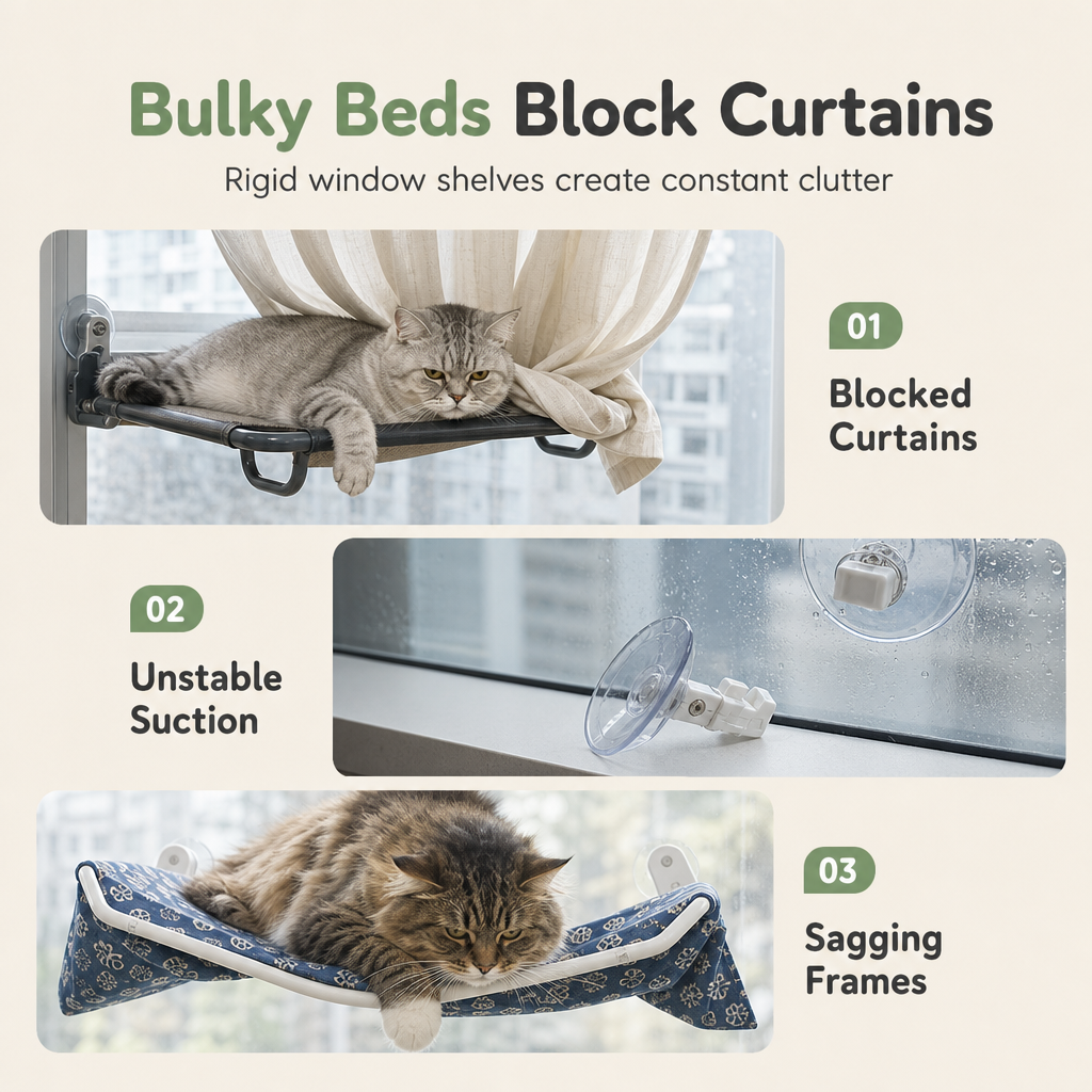 Foldable Cat Window Hammock Hanging Cat Bed with Strong Suction Cups for Glass Windows and Balcony