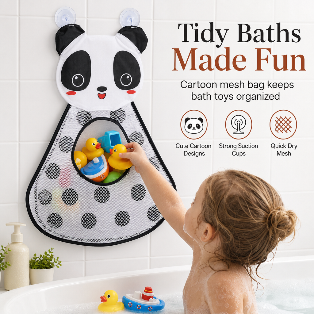 🛁 Save 50%! 🐻 Bath Toy Organizer – Mesh bag, suction cups & cute design ✨