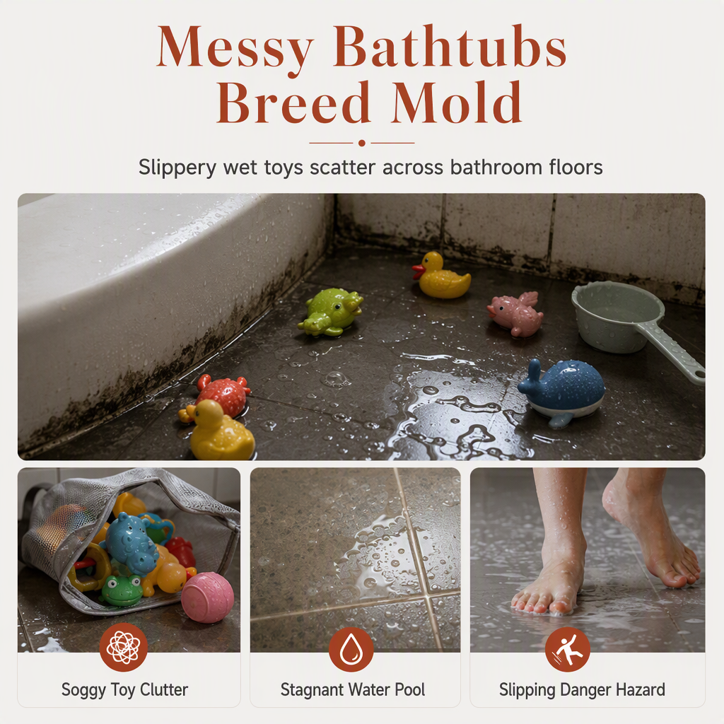 🛁 Save 50%! 🐻 Bath Toy Organizer – Mesh bag, suction cups & cute design ✨