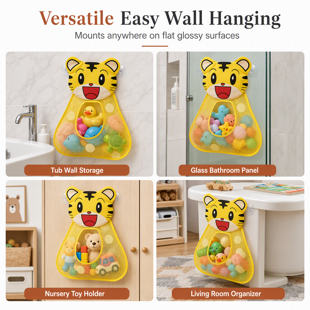 🛁 Save 50%! 🐻 Bath Toy Organizer – Mesh bag, suction cups & cute design ✨