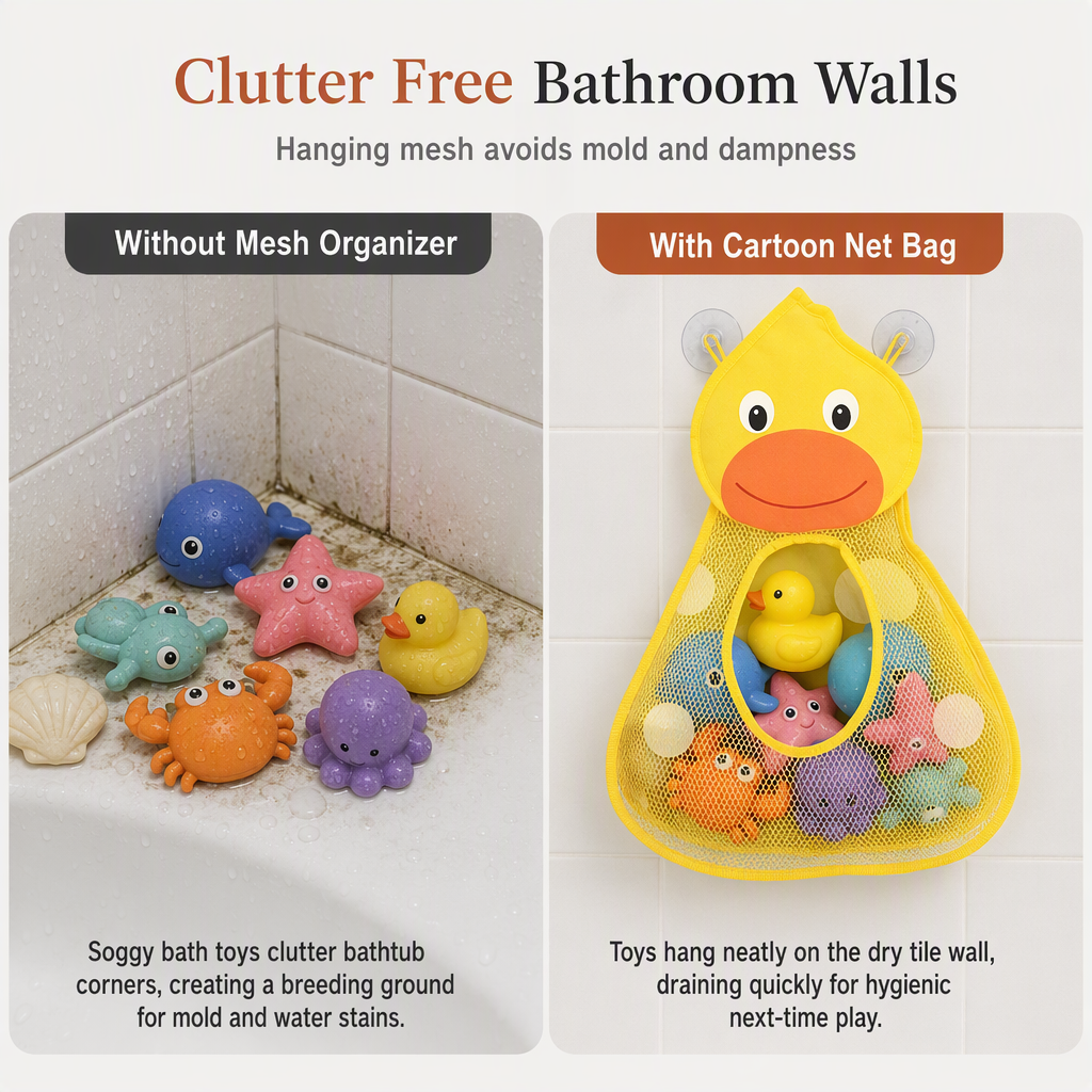 🛁 Save 50%! 🐻 Bath Toy Organizer – Mesh bag, suction cups & cute design ✨
