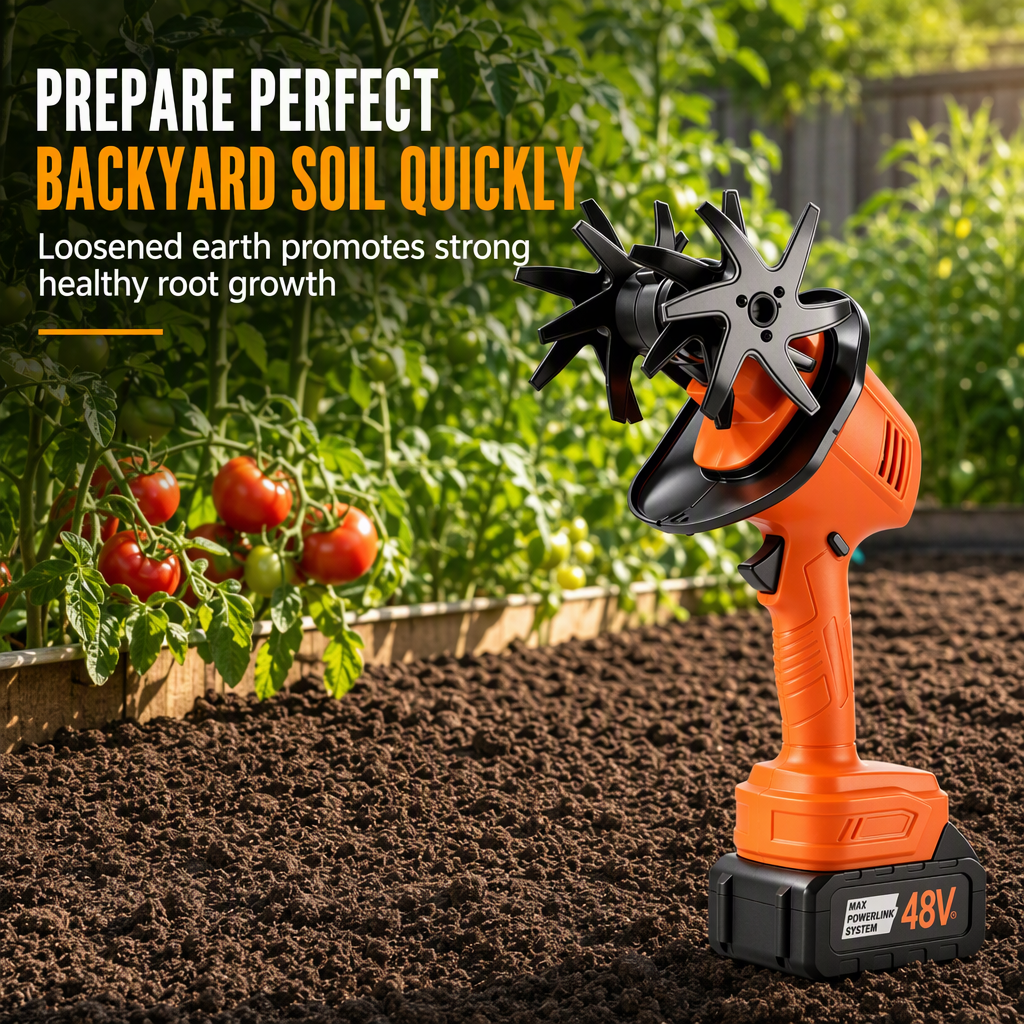 Cordless Handheld Mini Tiller Cultivator 21V Lithium Battery Powered Portable Garden Soil Loosener and Weeder for Home Yard