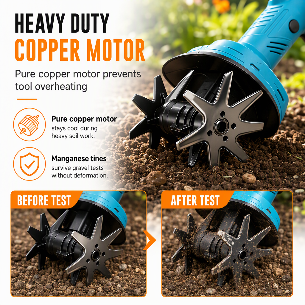 Cordless Handheld Mini Tiller Cultivator 21V Lithium Battery Powered Portable Garden Soil Loosener and Weeder for Home Yard