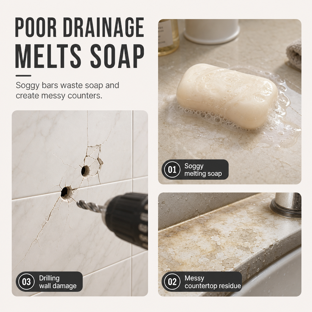 ⏰Vacuum Suction Soap Dish: V-Shaped Drainage, Rustproof Aluminum, No Drilling, Twist-Lock🧼