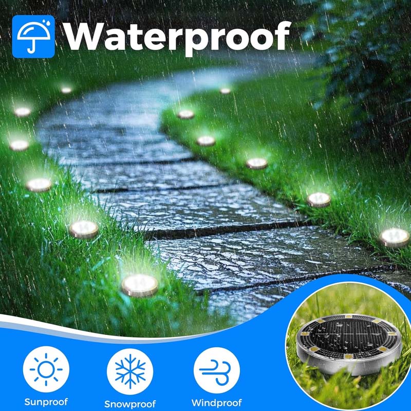 ☀️ Solar Garden Ground Lights: 4-Pack, 8 LED, Stainless Steel, Auto On/Off
