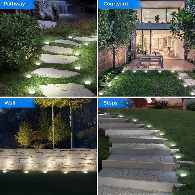 ☀️ Solar Garden Ground Lights: 4-Pack, 8 LED, Stainless Steel, Auto On/Off