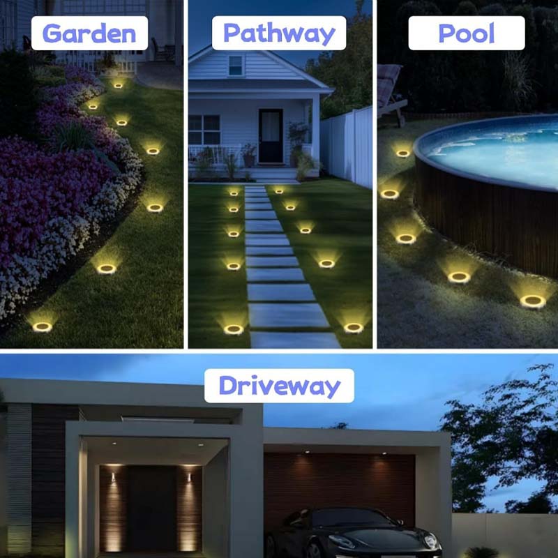 ☀️ Solar Garden Ground Lights: 4-Pack, 8 LED, Stainless Steel, Auto On/Off