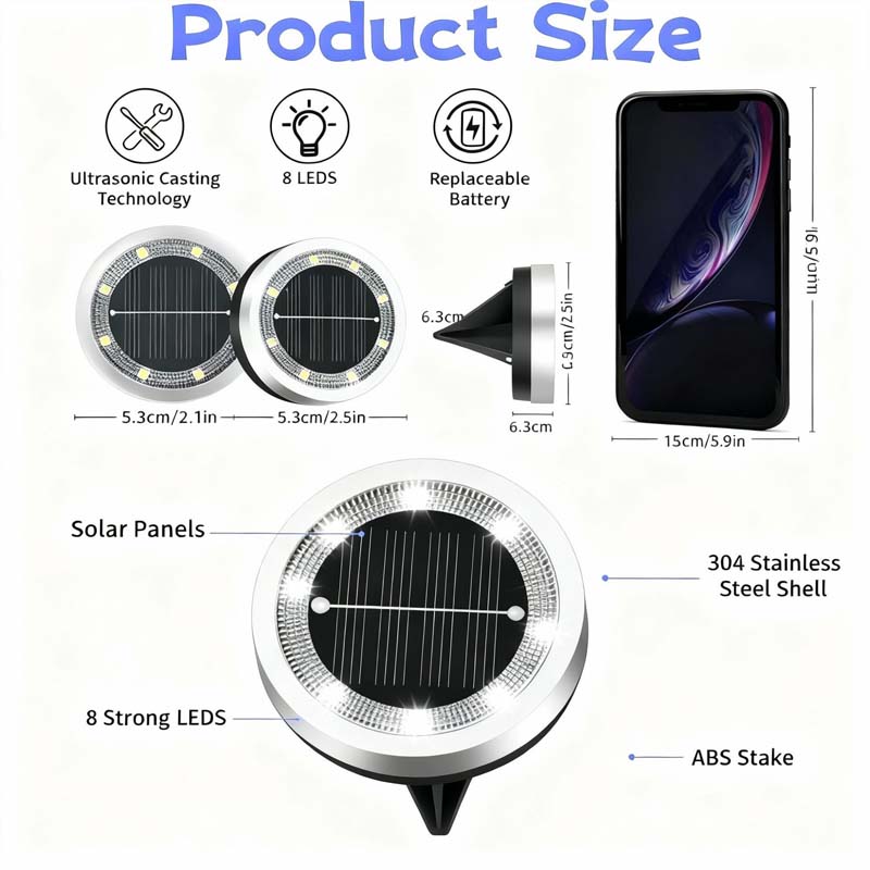 ☀️ Solar Garden Ground Lights: 4-Pack, 8 LED, Stainless Steel, Auto On/Off