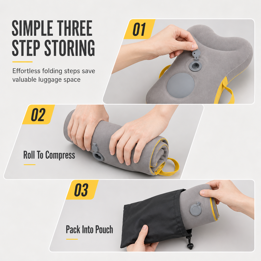 Portable Inflatable Travel Pillow Foldable Upright Face Down Sleeping Pillow for Airplane Car Camping and Office Naps