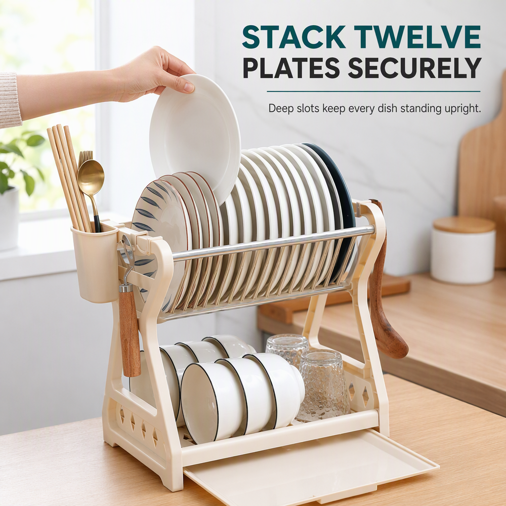 🍽️ LIMITED-TIME 50% OFF! ⚡ Multi-Layer Steel Dish Drying Rack – Vertical Storage, Drip Tray, Tool-Free Install ✨