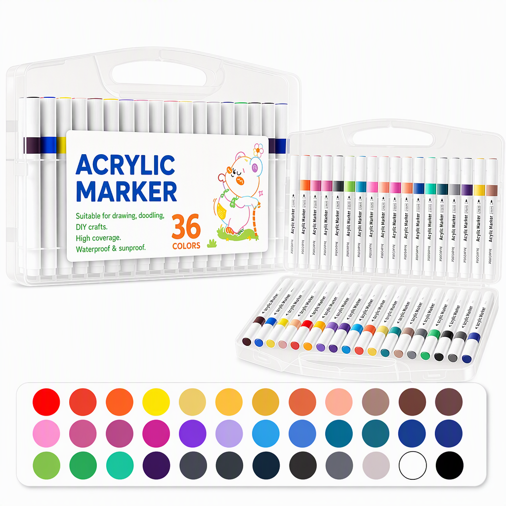 🎨 LIMITED-TIME 50% OFF! 🖌️ Acrylic Marker Pen Set with Storage Case – Vivid, Multi-surface, Washable ✨