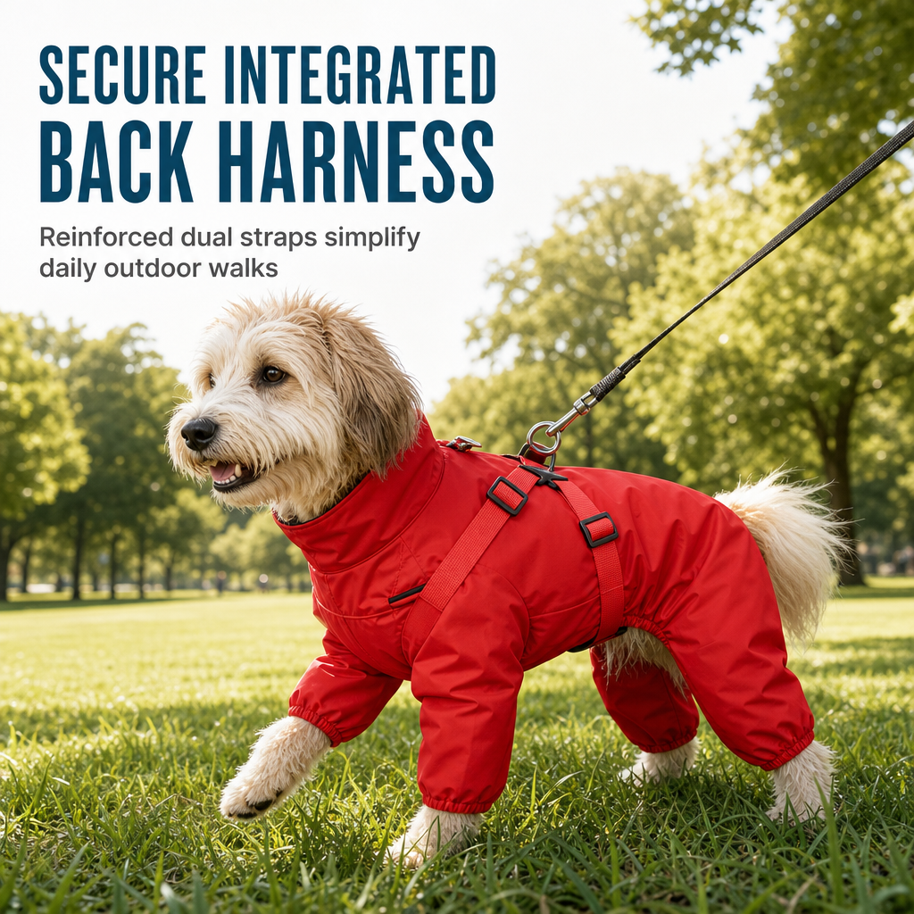 Lightweight Water Resistant Four Legged Dog Raincoat Reflective Outdoor with Leash Attachment for Small and Large Dogs