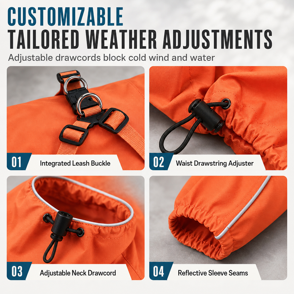 Lightweight Water Resistant Four Legged Dog Raincoat Reflective Outdoor with Leash Attachment for Small and Large Dogs