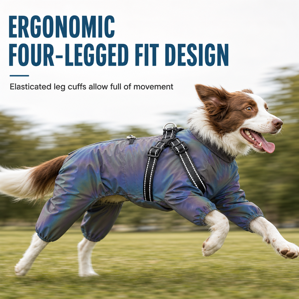 Lightweight Water Resistant Four Legged Dog Raincoat Reflective Outdoor with Leash Attachment for Small and Large Dogs
