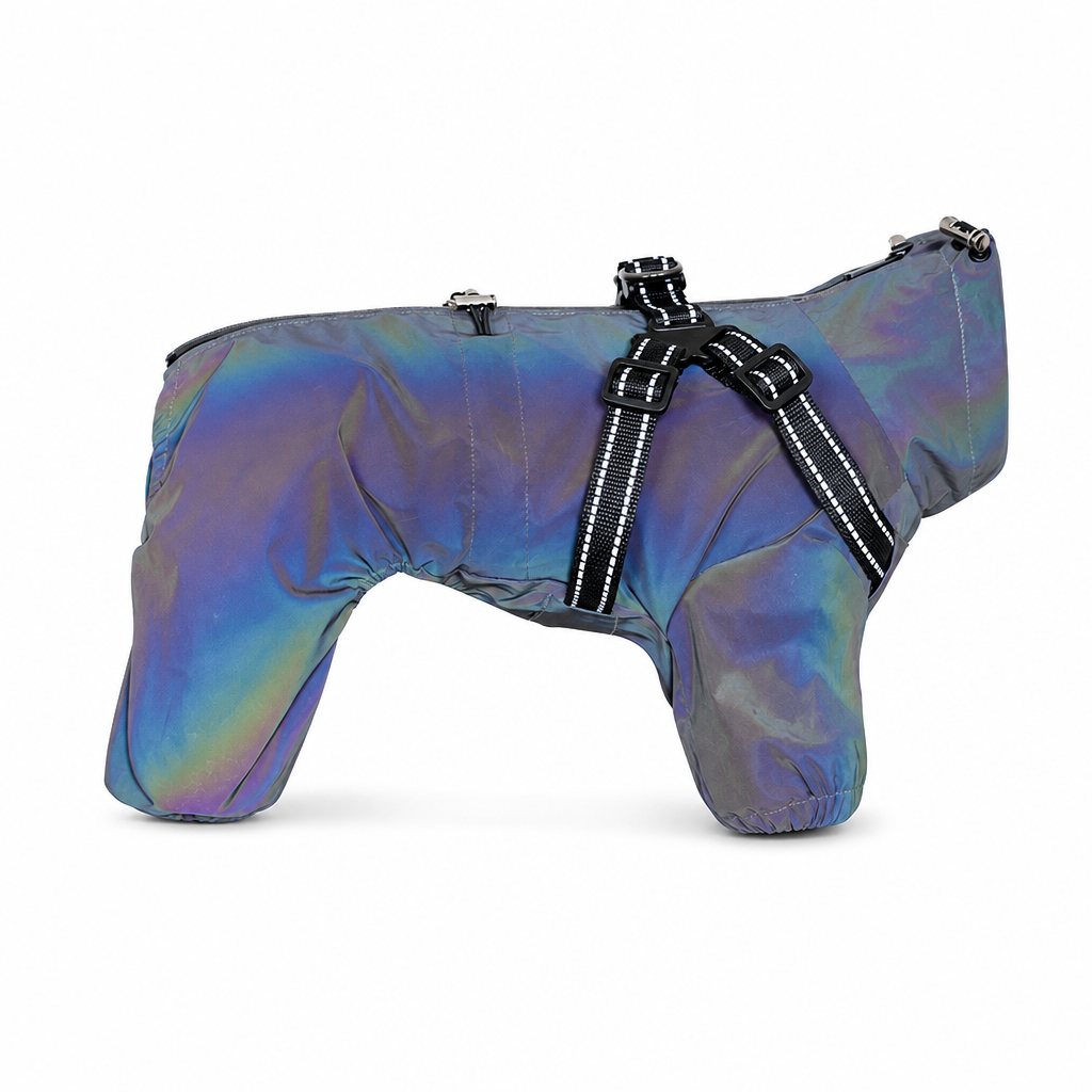 Lightweight Water Resistant Four Legged Dog Raincoat Reflective Outdoor with Leash Attachment for Small and Large Dogs