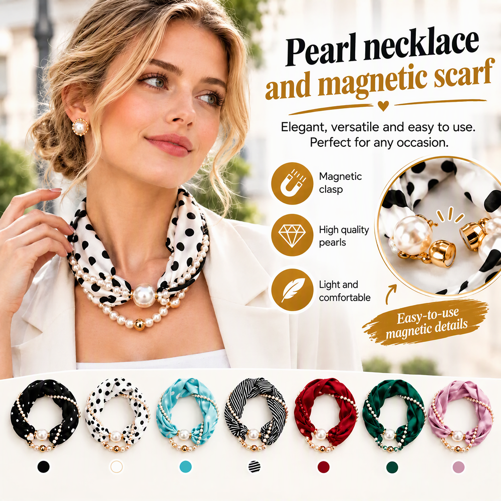 🤍 LIMITED-TIME 50% OFF! ✨ Pearl Scarf Necklace – Timeless Elegance, Versatile Style, Easy Wear 🎀