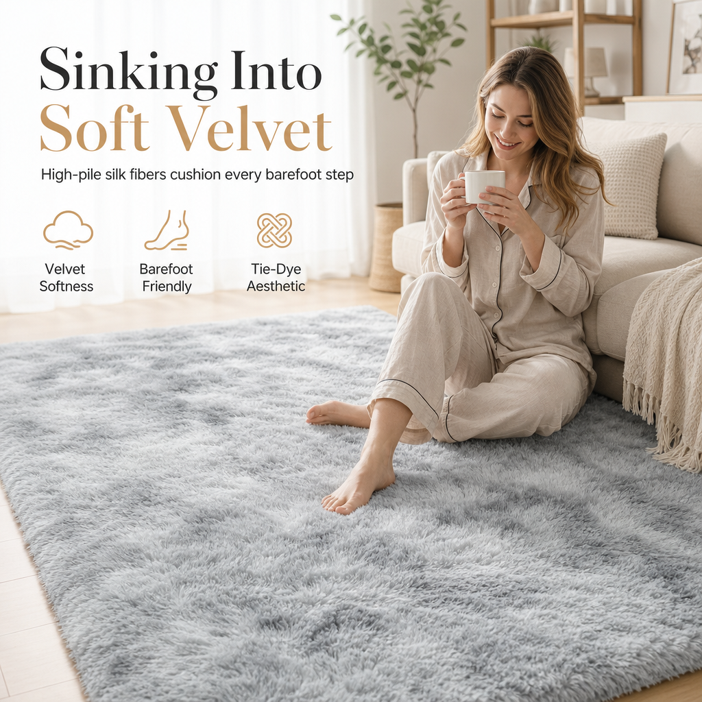 🧸 Soft Fluffy Velvet Rug: Dense Plush, Non-Shed, Cloud Comfort, for Living Room & Bedroom