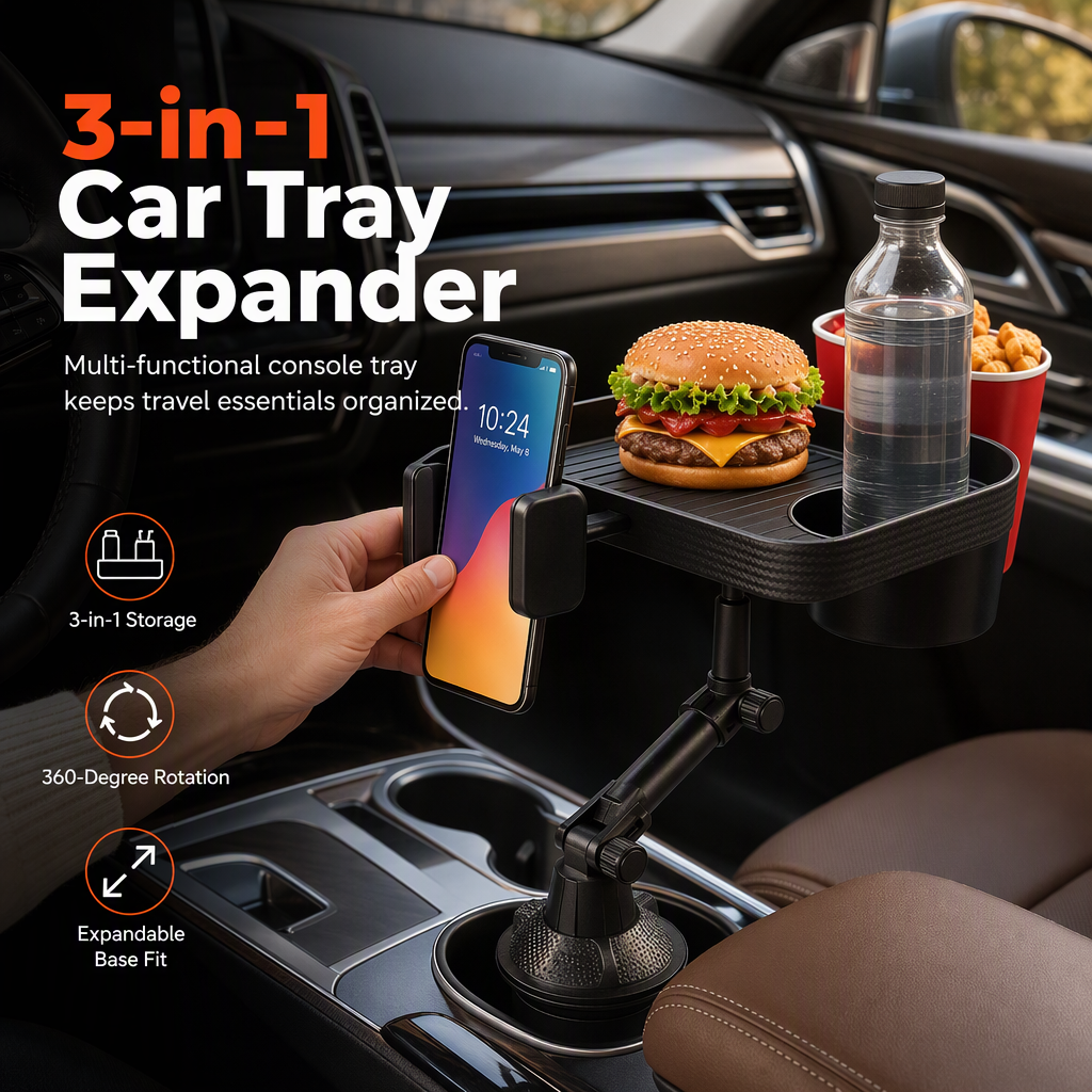 📢📢77% OFF !! ⏰3 in 1 Multifunctional Car Cup Holder Phone Mount with Tray and Storage Organizer
