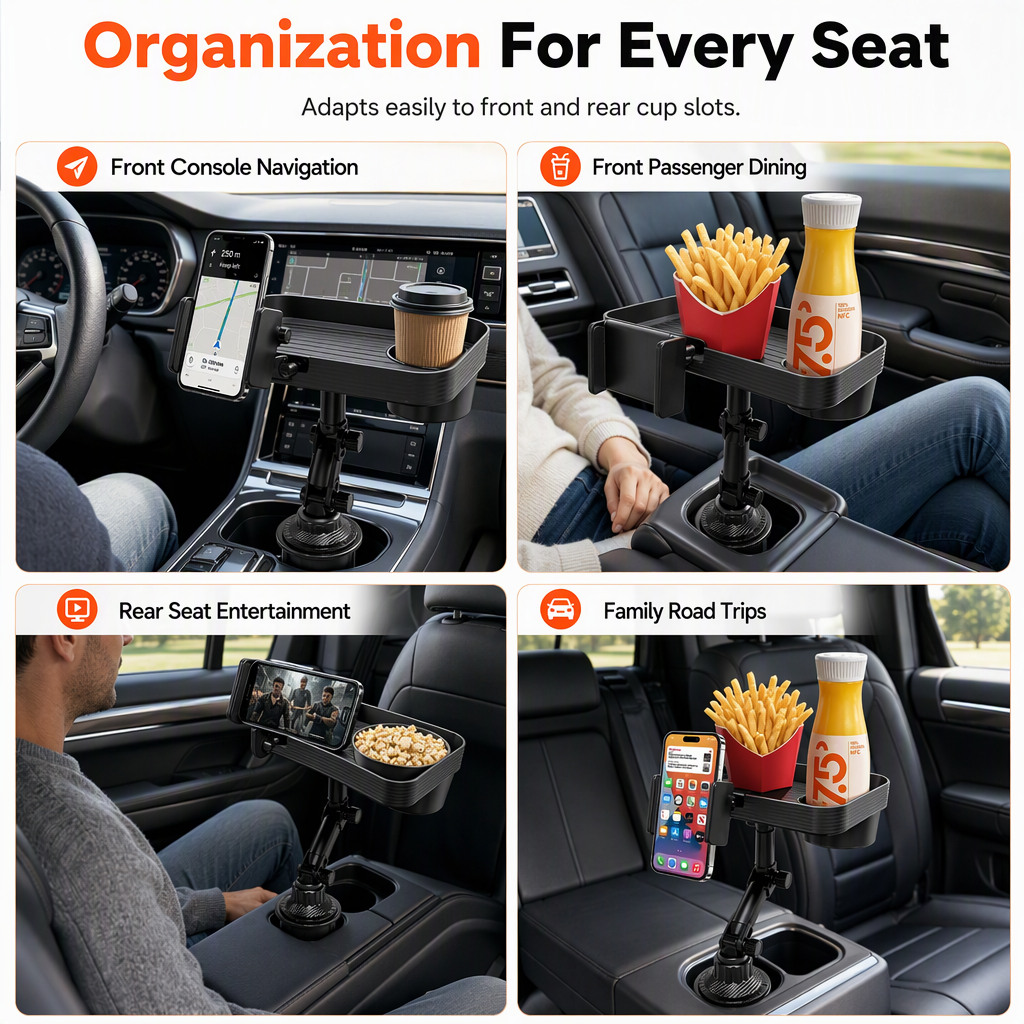 📢📢77% OFF !! ⏰3 in 1 Multifunctional Car Cup Holder Phone Mount with Tray and Storage Organizer